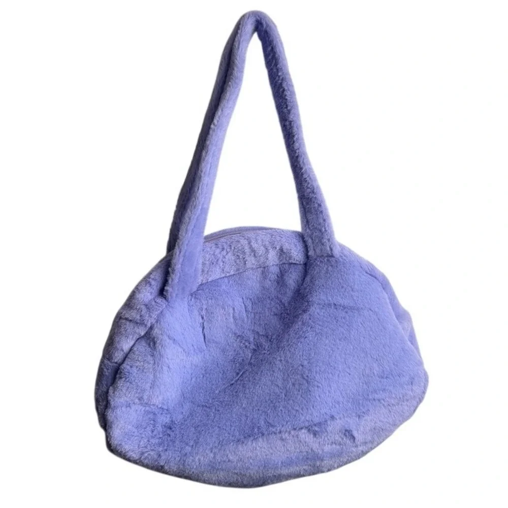 Sanrio Kids Kuromi Big Face Bag Purple Plush Faux Fur Tote Handbag Cosplay Goth